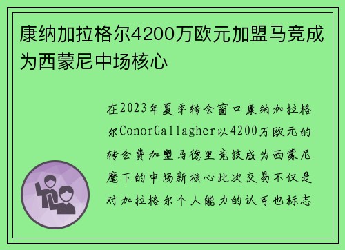 康纳加拉格尔4200万欧元加盟马竞成为西蒙尼中场核心
